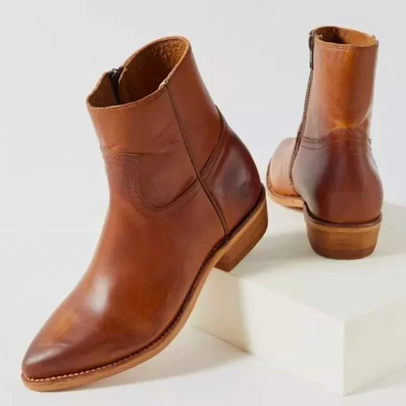 Frye Shoes Frye Billy Cognac Leather Zip Up Distressed Southernwestern Cowboy Ankle Boots Poshmark